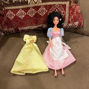 Vintage Snow White doll in pink dress with bonus Belle dress and mirror